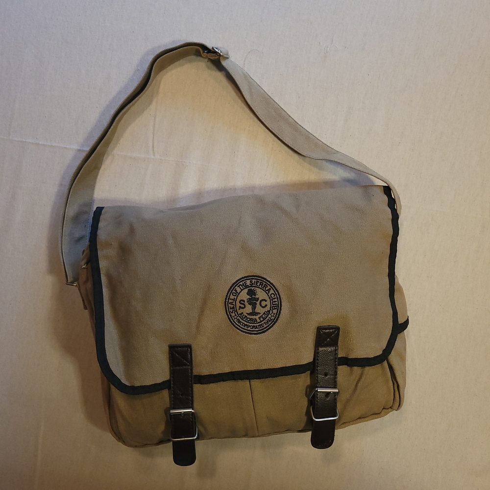 Khaki Canvas Messenger Bag with Black Trim